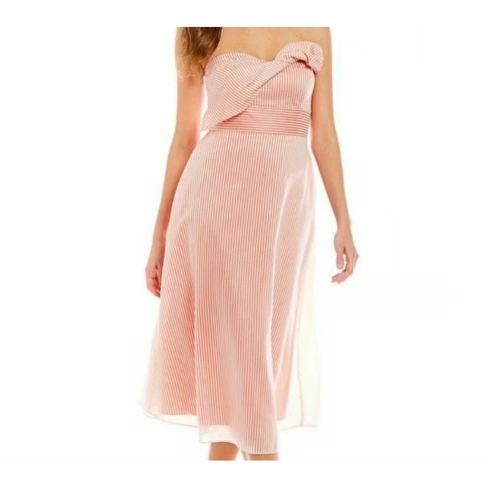 Gianni Bini Layla Pink White Striped Asymmetrical Strapless Midi Dress Size 0